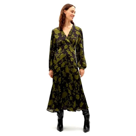 MANGO Long Sleeve Satin Midi Dress (Size 6) - Picture 1 of 9